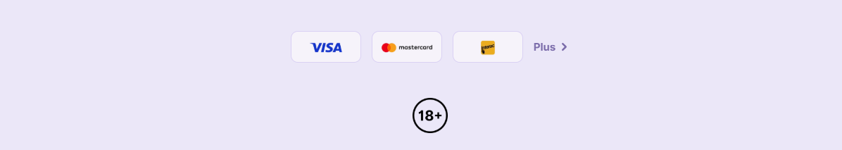 Casino footer with Visa, Mastercard, and Jeton payment icons, a “Plus” link, and an 18+ age restriction badge on a light grey background.
